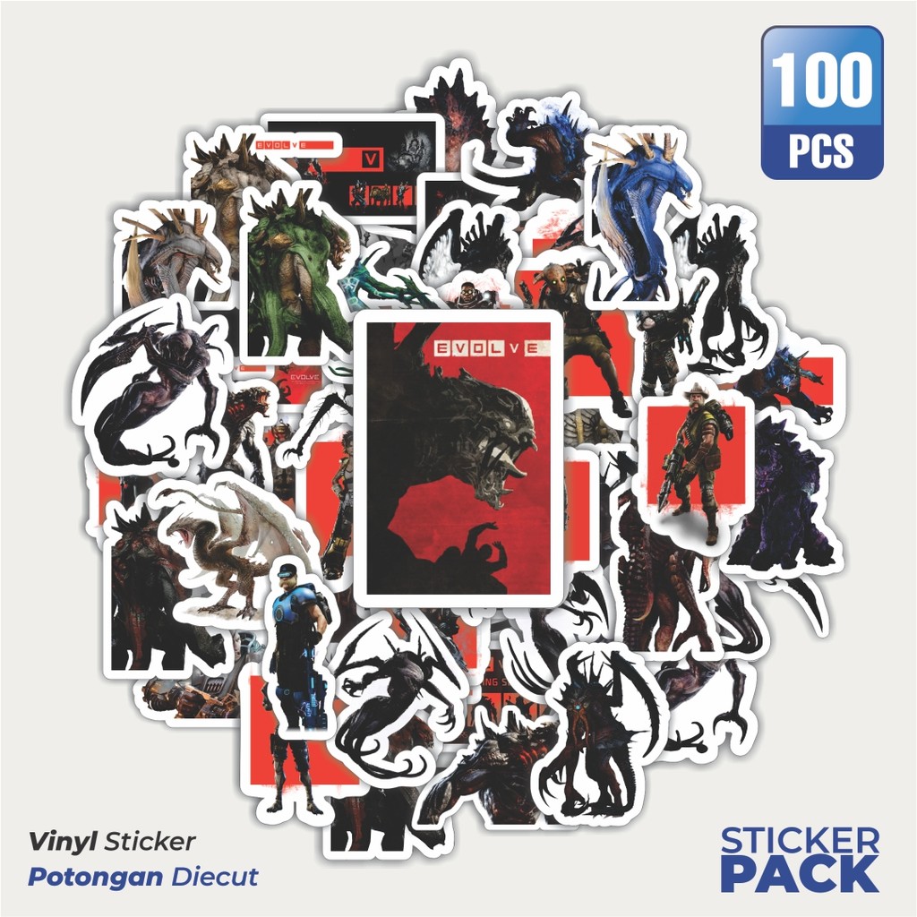 

100 PCS STIKER Stiker Game Series Evolve Karakter Mix 2 Waterproof Aesthetic- Untuk Laptop, Motor, dan Helm - Paper Stationery Pack