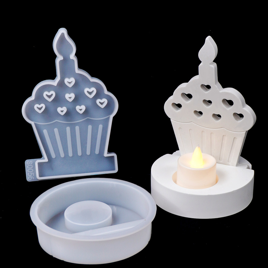 

DIY Cake Tea Light Candle Holder Silicone Mold Heart Cake Candlestick Molds Resin Gypsum Craft Gifts Making Home Brithday Decor