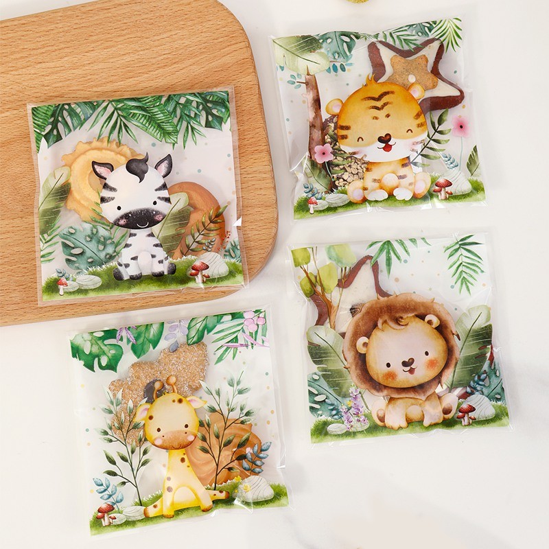 

Jungle Animal Self-Sealing Candy Bag, Jungle Animal Theme Baby Shower Holiday Birthday Party Gift Wrapping Supplies Gift Bag