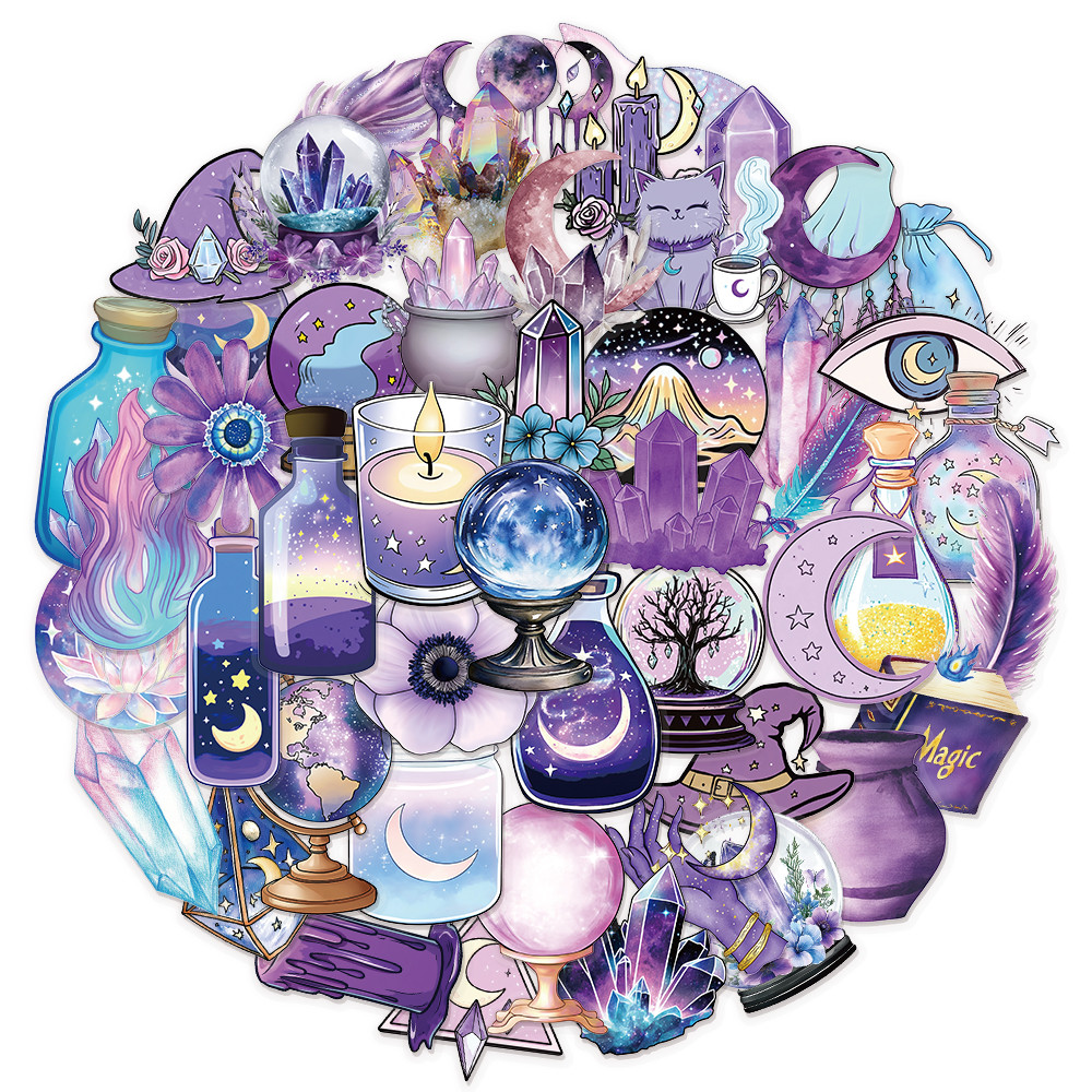 

50PCS Purple Magic Witch Graffiti Stickers DIY Handbag, Luggage, Skateboard, Water Cup, Notebook Waterproof Stickers