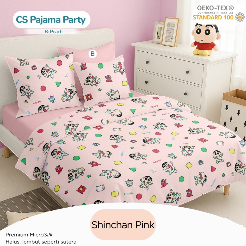 Sprei Set Crayon Shinchan | Katun Microsilk | 180x200 | Set Sprei Sarung Bantal Guling Karakter Kart