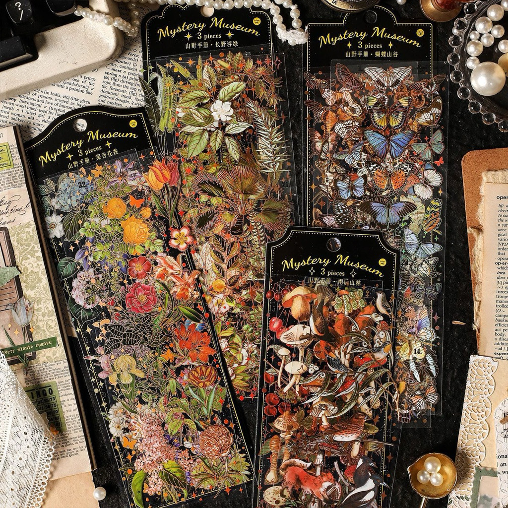 

Journamm.id Infeel.me Seri Manual Pegunungan PET Hot Stamping Pita Segmen Emas Retro Kupu-kupu Tanaman Kartu Buku Catatan Lem