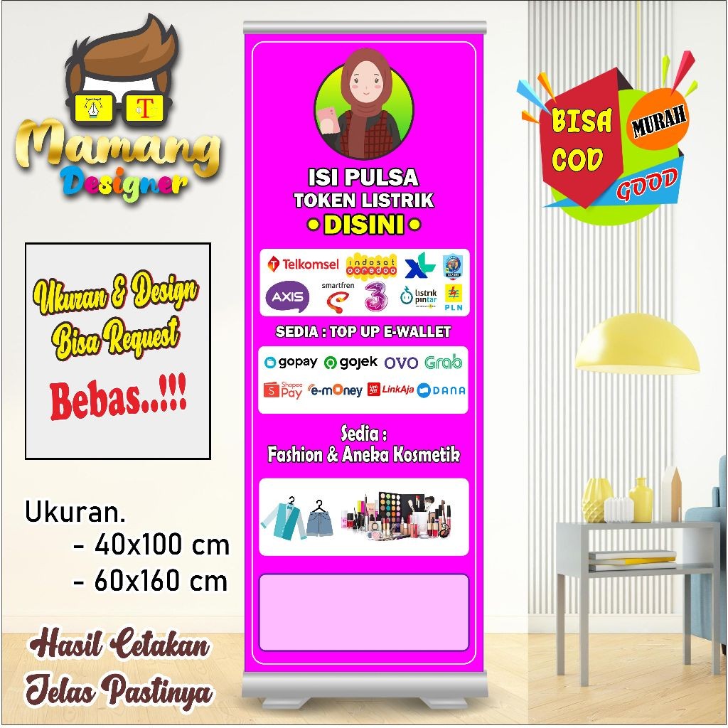 backdrop Custom Banner Spanduk MMT Konter Pulsa dan Toko Aksesoris HP bb