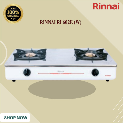KOMPOR GAS RINNAI 2 TUNGKU RI 602E(W) Kompor rinnai/RI602E(W)/RI-602E(W)/ORIGINALRINNAI/GARANSIRESMI