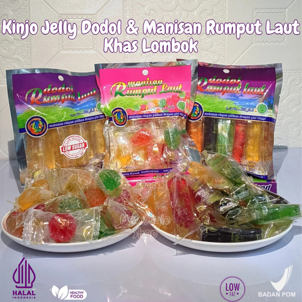 

Kinjo Jelly Dodol & Manisan Rumput Laut Khas Lombok / Kinjo Jelly / Dodol Rumput Laut Phoenix Food 90G