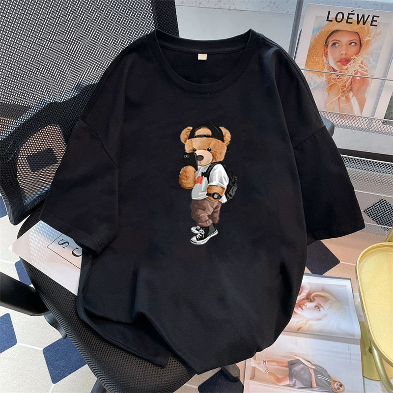 T-shirt Oversize Selfie Bear Print | Kaos Hitam