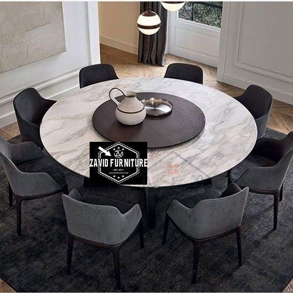 Meja Makan Marmer Bundar Putar-Meja Makan Marmer Putar 8 Kursi