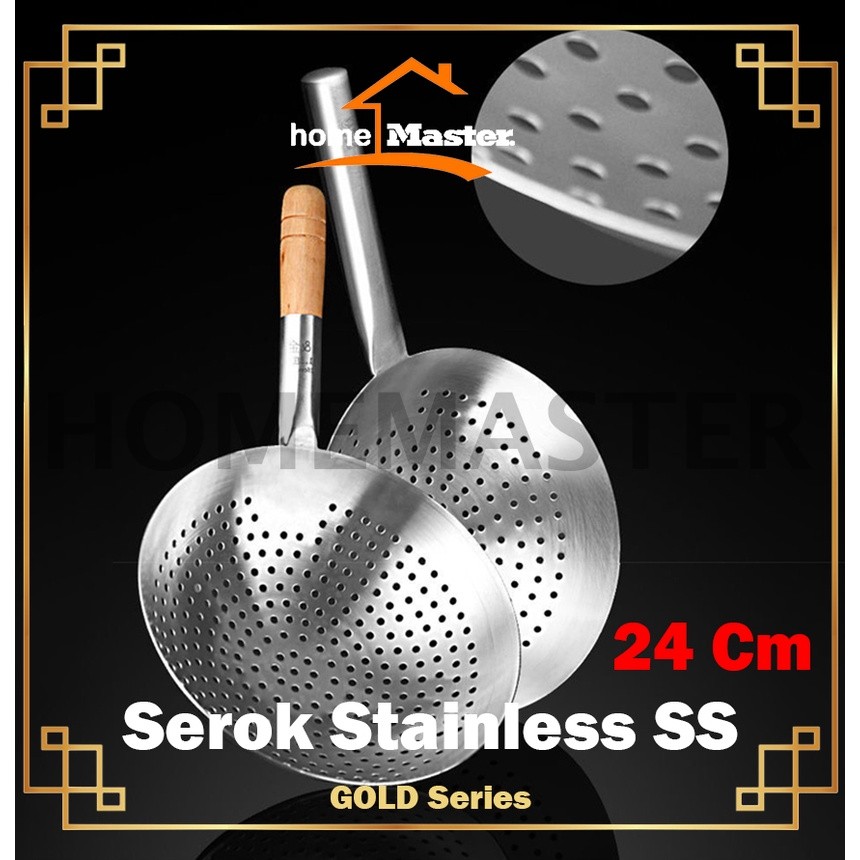

Homemaster Serok/Saringan/Tirisan/Strainer Gorengan Jumbo Stainless Handle Kayu 24 Cm SS24
