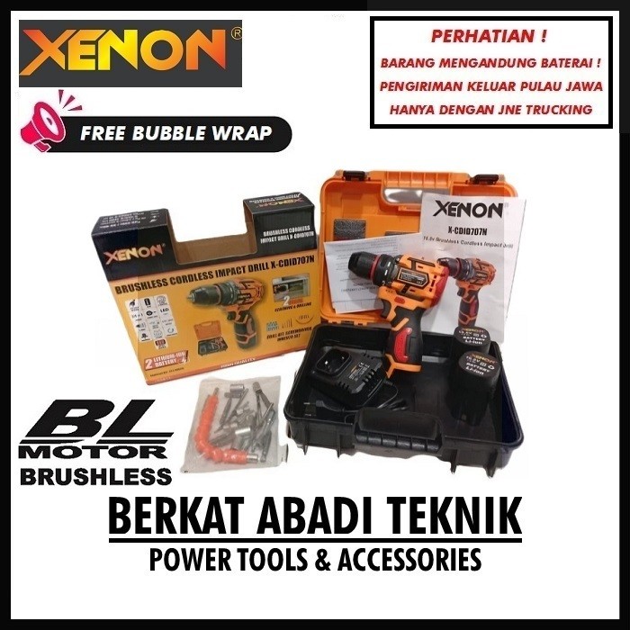 XENON CDID707N Mesin Bor Cordless Drill Brushless Set 10mm Obeng Screwdriver 2 Baterai Batre Tangan 