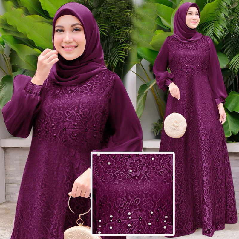 KALIIDRI Gamis Nadine mutiara M-L-XL/Gamis lebaran/Gamis pesta/Dress pesta/Dress wisuda Good Quality