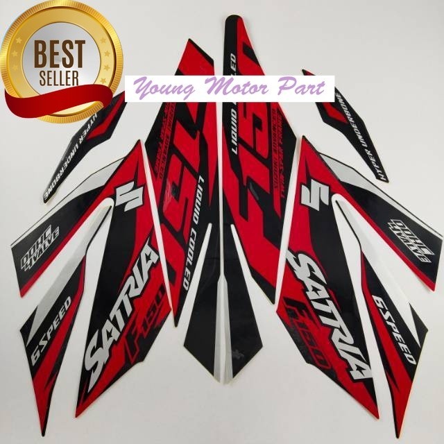 Striping stiker polet motor suzuki satria fu f 150 led 2016 injeksi hitam merah list body standar be