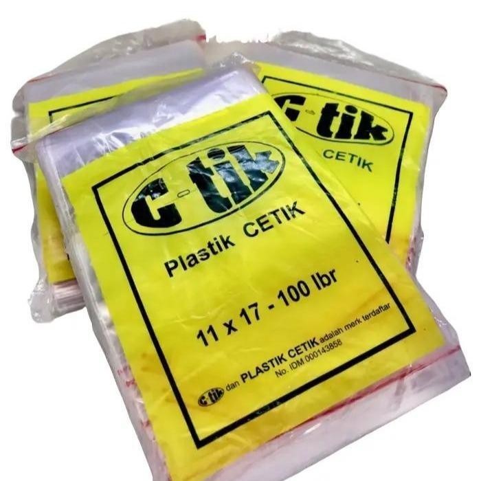 Kantong Plastik Klip Ziplock 11x17 PE Strip Merah 100Pcs - Kantong Plastik Putih Bening - BahanTebal