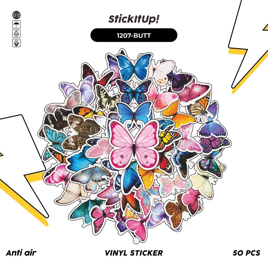 

COD✨ 100 Pcs Stiker Butterfly/Kupu-kupu v4 Lucu Aesthetic Vynil Waterproof untuk Freebies Sticker Buku Journal Casing HP Laptop