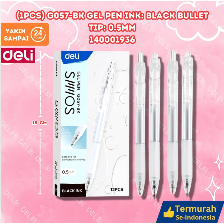 

Toys Kingdom Deli Pulpen Gel Hitam 0.5 mm Eg057Bk (1pcs) G057-BK Gel Pen Ink Black Bullet tip 0.5mm4