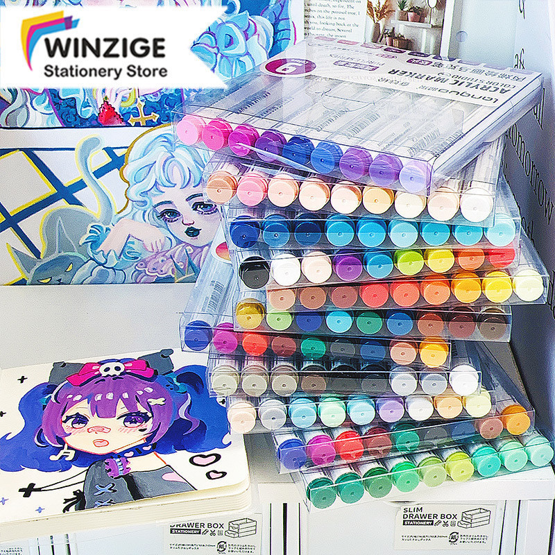 

SURABAYA Winzige set 9pcs drawing brush pen warna warni acrylic markers spidol pen calligraphy brush lettering kaligrafi coloring markers