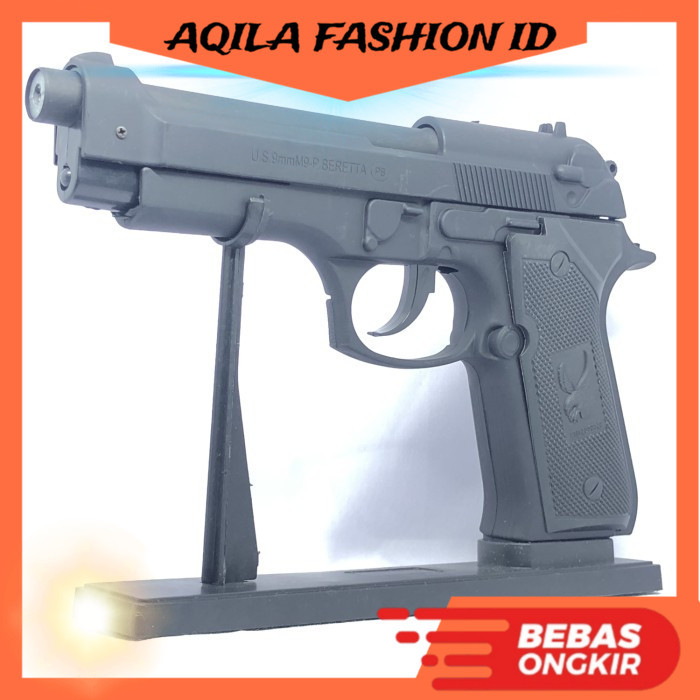 Korek Api Mancis Gas Pistol Baretta Silver Hitam Mirip Pistol Asli Ukuran Jumbo