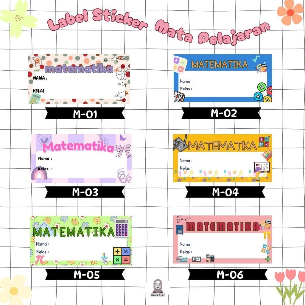 

Sticker Label Buku Catatan Mata pelajaran sekolah matematika 4 pcs
