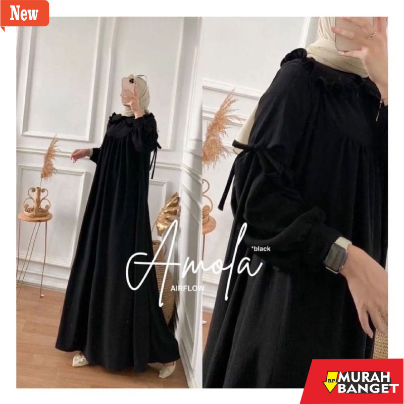 gamis kekinian tahun 2024 Amofa Dress Crinkle Wanita Kekinian Gamis Kringkel Jumbo Terbaru