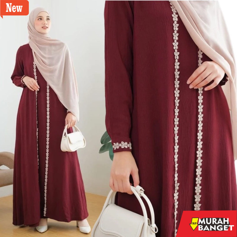 abaya shopee haul 2024 Gamis Crinkle airflow Abaya Polos Renda Marocco Turkey Arab Dubai Umroh Jumbo