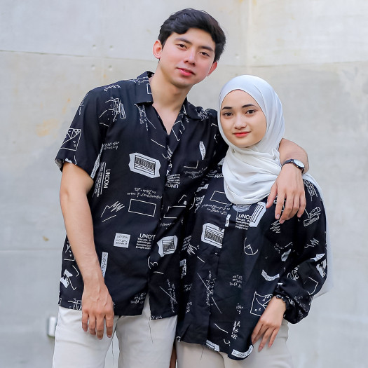 Kemeja Couple Remaja Kekinian Motif Pantai Abstrak | Atasan Wanita Busui Friendly & Pria Unisex | Ra