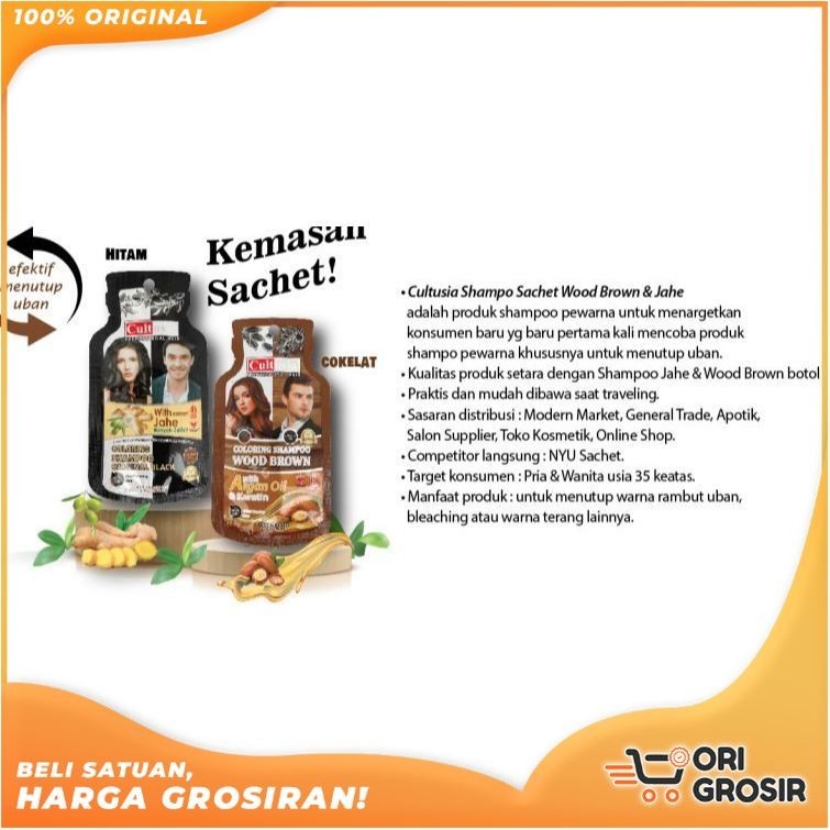 ORI Grosir CULTUSIA COLORING SHAMPOO 25ML ORIGINAL BLACK JAHE OR WOOD BROWN - SHAMPO CULTUSIA SACHET