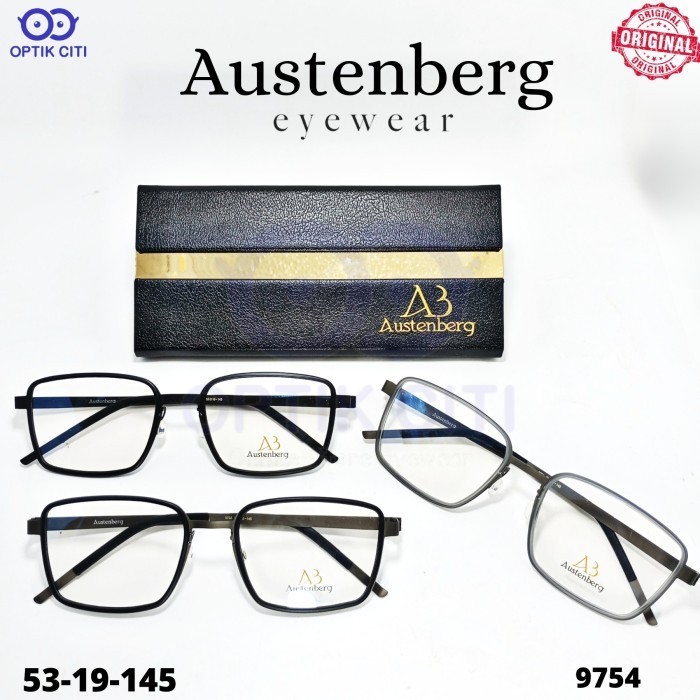 Frame Kacamata Kotak Titanium Pria Austenberg 9754 Original Ringan