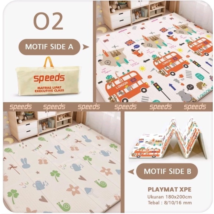 Playmat SPEEDS Bayi Lipat Tebal Karpet Baby Matras Bayi Playmate - O2 10mm, 200x90cm+Tas