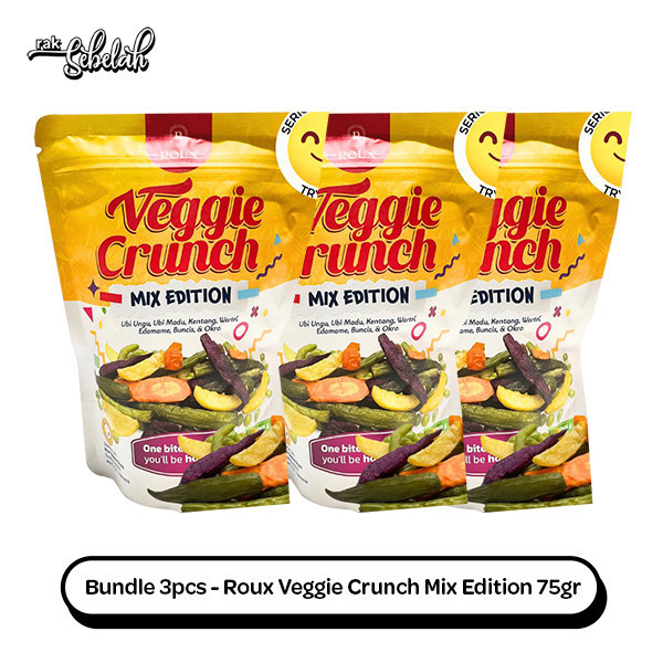 

Bundle 3pcs Roux Veggie Crunch Mix Edition 75g - Keripik Sayuran Kering | Okra Buncis Wortel Edamame Kentang Ubi Ungu Madu | Vegetable Chips | Rak Sebelah