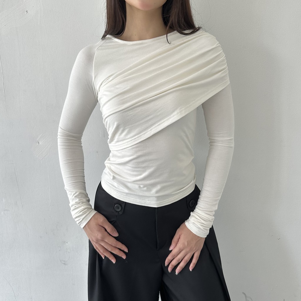 PEGGY TOP - Atasan Wanita Lengan Panjang Kaos Korean Top Basic Baju Summer Knit Rib Long Short Sleev