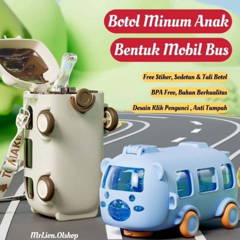Botol Air Minum Bentuk Bus 500ml / Tritan Botol Mainan Anak / Botol Minum Anak 500ml / Botol Air Min