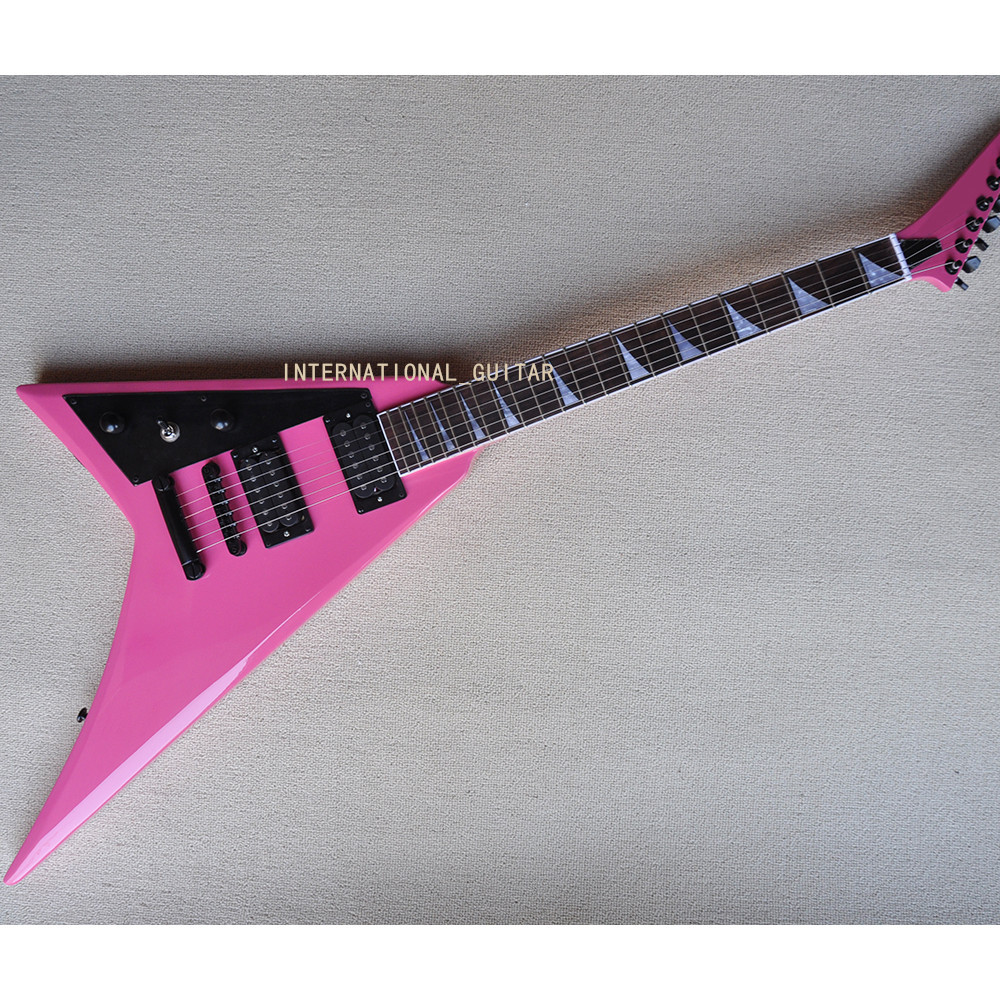 6 Strings Pink Left Handed V Shaped Electric Guitar,Rosewood Fretboard