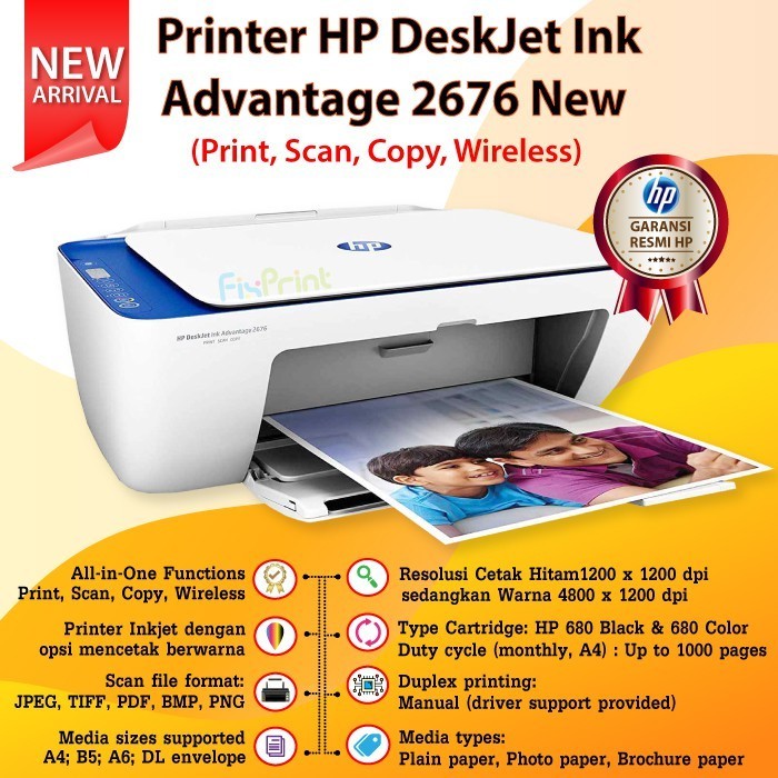 Printer HP 2676 ( Print, Scan, Copy, Wireless ) DeskJet Ink Advantage