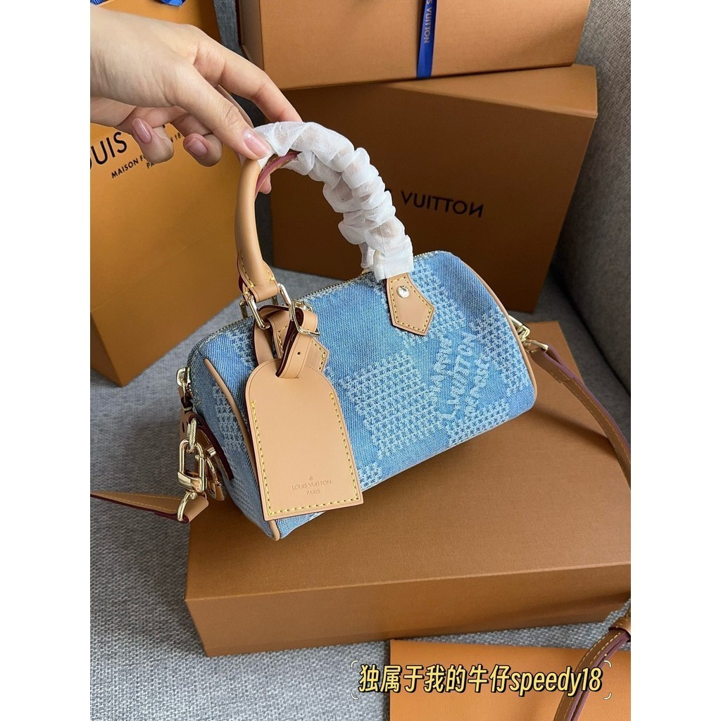 Original 2024 new (with box) Shallow denim Speedy18 handbag, women's fashionable temperament, Boston