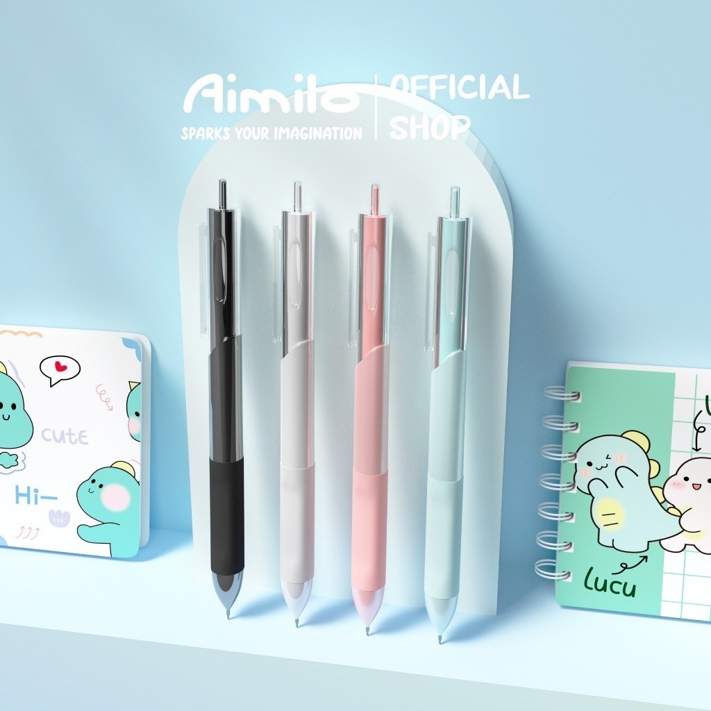 

[READY] Aimilo Gel Pen Pulpen Gel Retractable 4 Warna 0.5mm 1 PCS