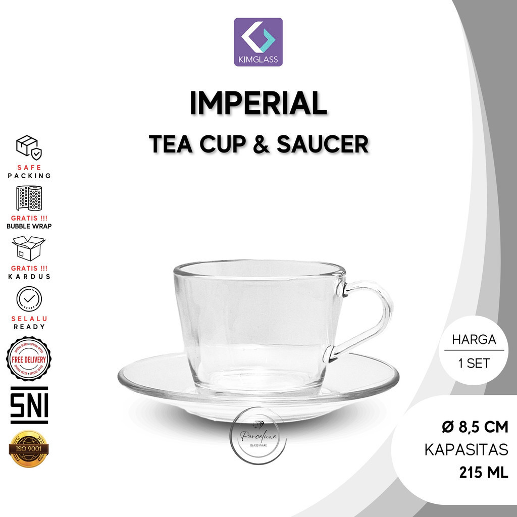 Kim Glass Cangkir Kaca Set Tatakan Imperial 215 ml Gelas Bening Cup Teh Tea Kopi Espresso Aesthetic