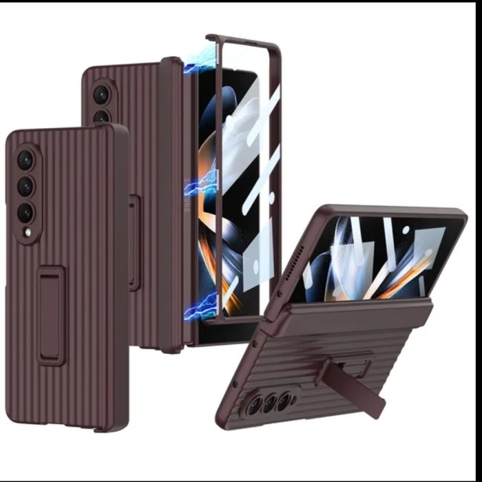 TDAcc Case Samsung Galaxy Z Fold 4 5G Luggage Stand FRONT Glass HINGE Fold4 - BURGUNDY