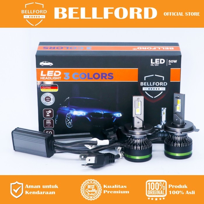 BELLFORD Lampu Mobil LED H4 H8/H11/H16 HB3/HB4 3WARNA 50W
