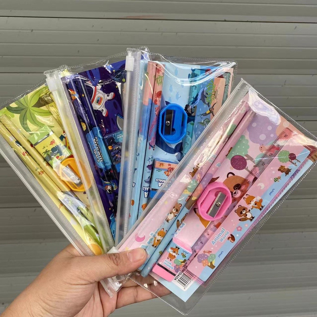 

Set Alat Tulis Anak Kartun Sekolah TK Kotak Hadiah Set PVC Ritsleting Tas Pensil
