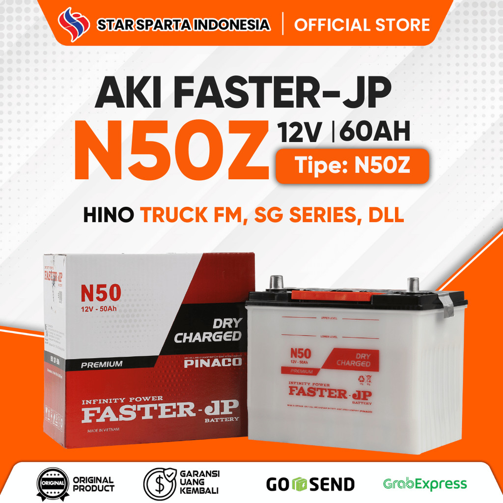 Faster JP - Aki N50Z 12V 60Ah untuk HINO Truck FM, SG Series