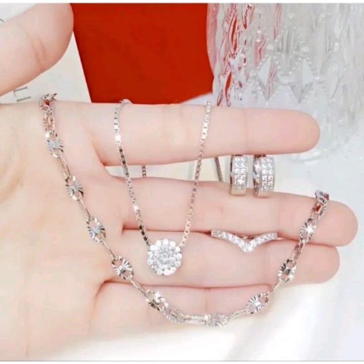 Set Perhiasan Emas Putih Wanita Dewasa Titanium Mewah Elegan