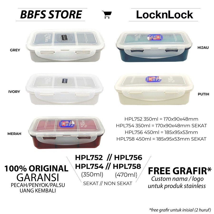 Lock n Lock Food Container Lunch Box HPL752 HPL754 HPL756 HPL758 350ml 470ml Tempat Makan Lock n Loc