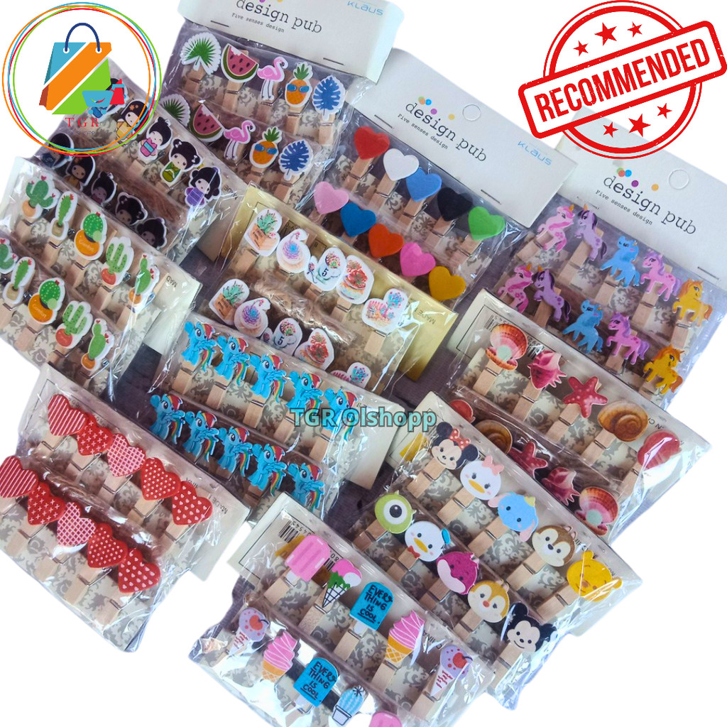 TGR Olshopp [ Paket 20 Pcs ] Jepitan Foto Karakter Wooden Clip Caracter Klip Penjepit Photo Motif Un