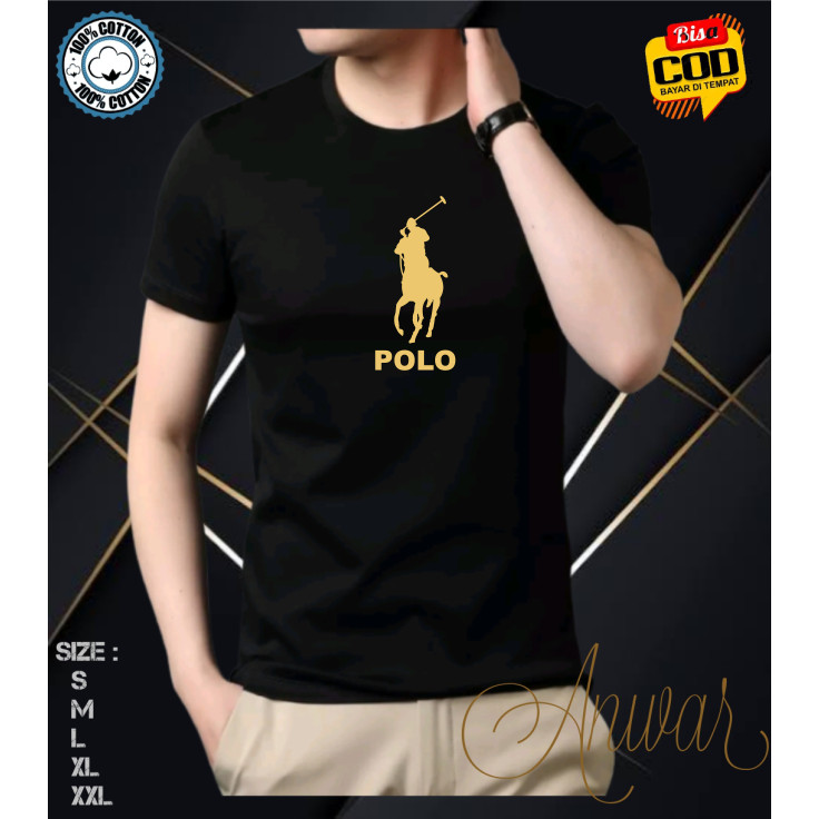Kaos Lengan Pendek Terlaris LOGO POLO Motif Wanita Pria Dewasa Logo Gold Promo COD Terlaris Bermotif
