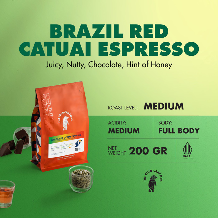 

Brazil Red Catuai Espresso Arabica Coffee Biji Kopi Bubuk Arabika - 100 gram, Giling Kasar