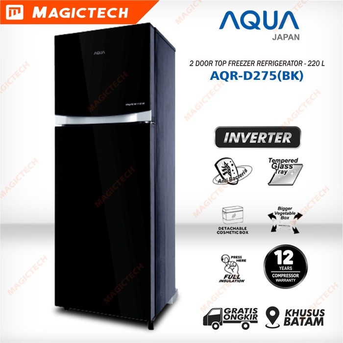 KULKAS AQUA AQR-D275R(BK) / AQR-D275 INVERTER 2 PINTU KACA - HITAM
