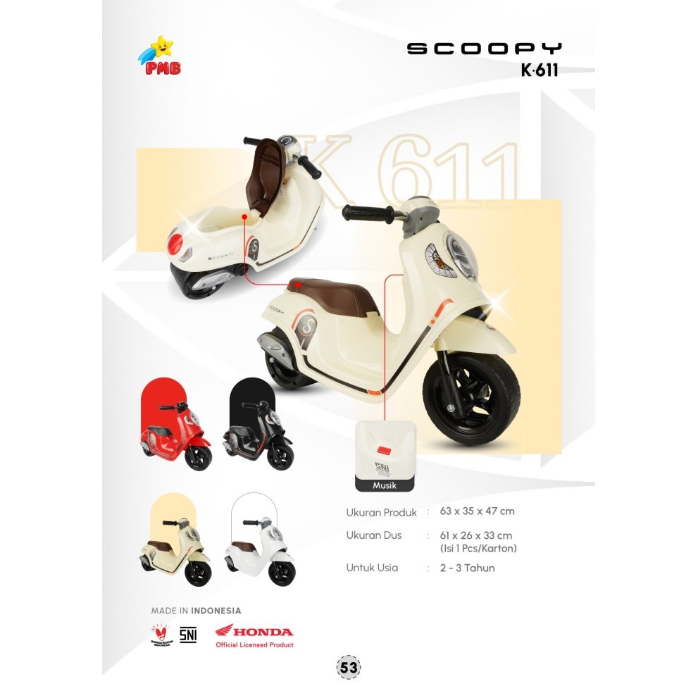 Mainan Motor Aki Anak PMB K611 Honda Scoopy Official Licensed | Motor Anak Aki | Motor Aki Scoopy | 