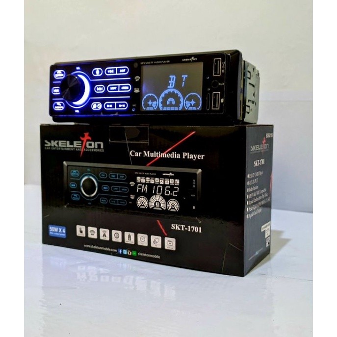 Single Din Skeleton SKT 1701 Bluetooth Singledin tape mobil USB Layar Besari