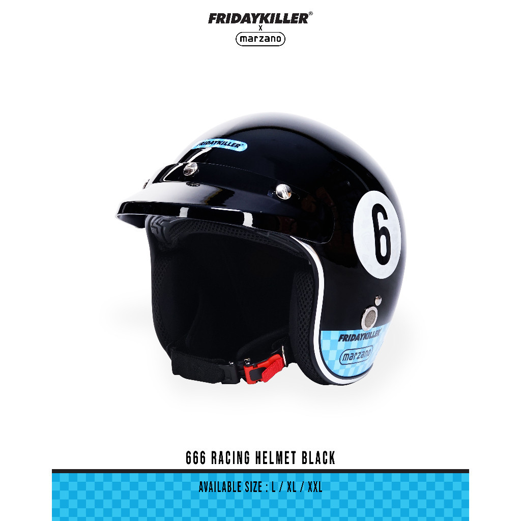 HELM RETRO CLASSIC HITAM GLOSSY FRDAY KILLER X MARZANO | 666 RACING HELM BLACK