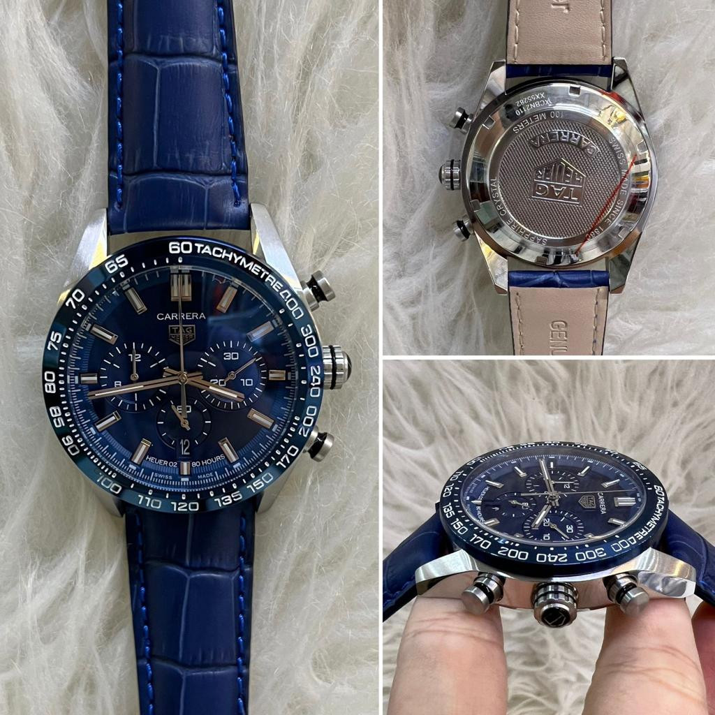 TAG HEUER JAM TANGAN PRIA TAG HEUER CARRERA TACHYMETRE CHRONOGRAPH SILVER BLUE JAPAN QUARTZ  DIAMETE