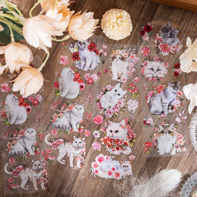 

Kawaii Cartoon cat stickers 6 Sheets Adhesive Diy Sticker Decorative Diary Album Scrapbooking material hand made Supplies